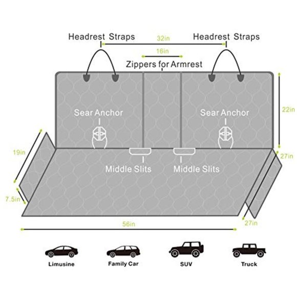 BABYLTRL Waterproof Dog Rear Seat Cover, Middle Armrest & Seat belt (Gunmetal) - Picture 3 of 9